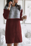 Fashion Patchwork Solid Patchwork O Neck Long Sleeve Dresses(5 Colors)