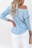 Casual Solid Hollowed Out Patchwork O Neck Sweaters(7 Colors)