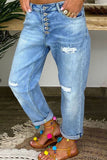 Moda Street Patchwork Jeans Rasgado Cintura Alta