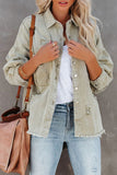Fashion Solid Ripped Make Old Turndown Collar Long Sleeve Loose Denim Jacket(5 Colors)