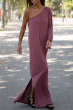 Moda casual sólida gola oblíqua vestidos de saia de um passo (3 cores)