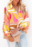Casual Print Patchwork Buckle Turndown Collar Blouses