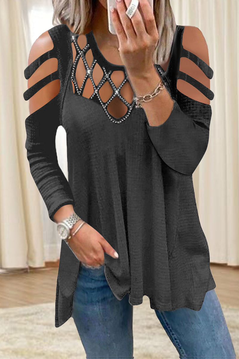 Casual Solid Patchwork Hot Drill O Neck Tops