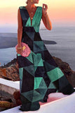 Casual Print Patchwork V Neck Cake Skirt Dresses(5 Colors)