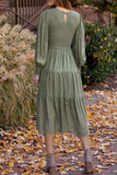 Sweet Elegant Fold Solid Color O Neck A Line Dresses(3 Colors)