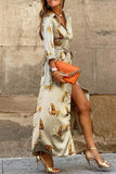 Vestidos elegantes com estampa animal com decote em V e linha A (4 cores)