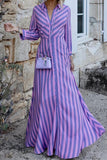 Doce elegante listrado patchwork turndown colarinho vestidos linha (3 cores)