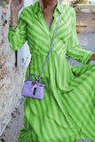 Süße, elegante, gestreifte Patchwork-Kleider mit Umlegekragen in A-Linie (3 Farben)