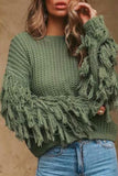 Lässige, einfarbige Pullover mit O-Ausschnitt und Quasten (4 Farben)