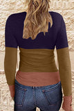 Casual Gradual Change Color Block Patchwork Buttons O Neck T-Shirts(7 Colors)