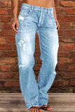 Lässige Street-Patchwork-zerrissene gerade Denim-Jeans (3 Farben)