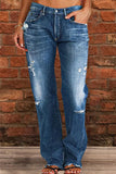 Lässige Street-Patchwork-zerrissene gerade Denim-Jeans (3 Farben)
