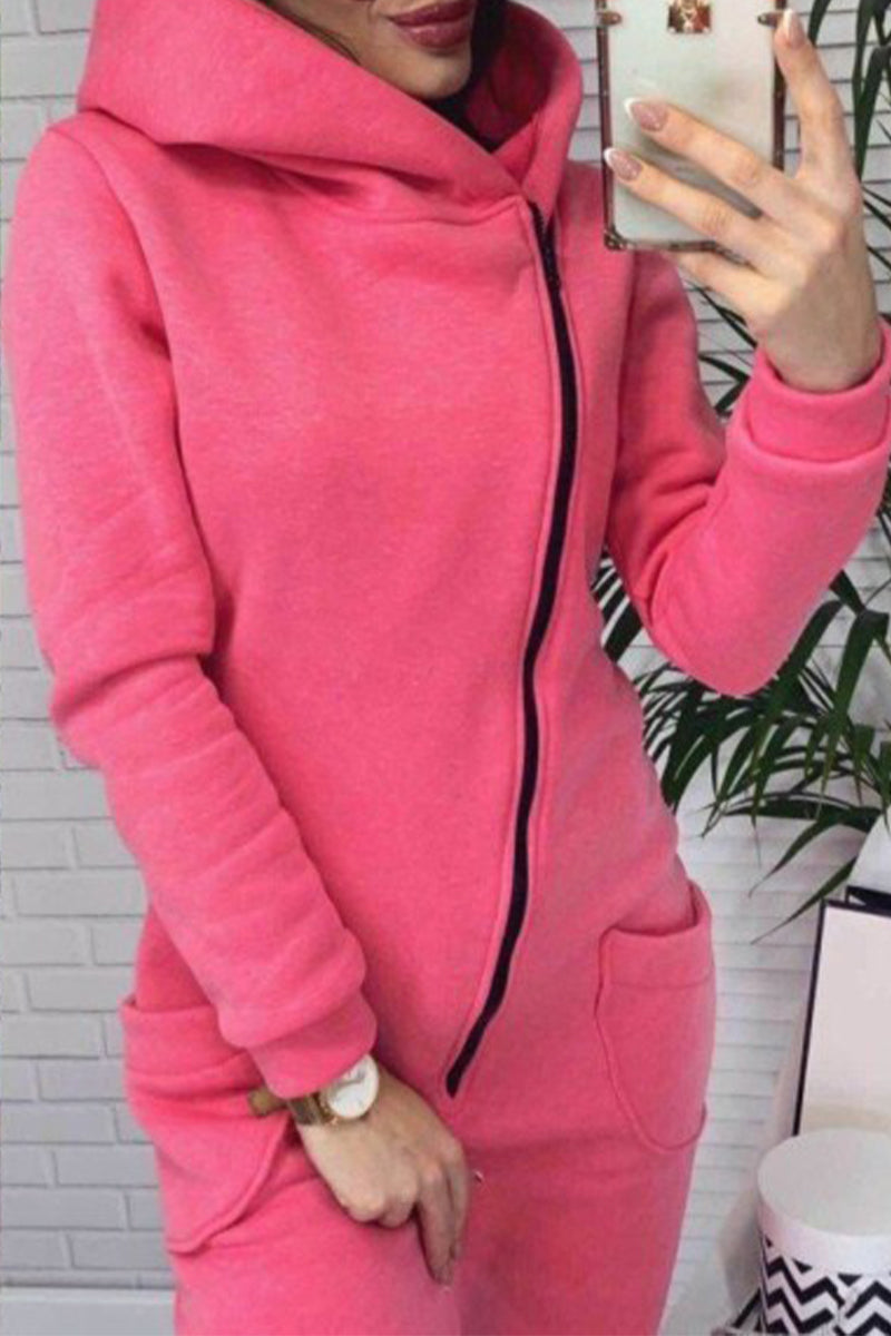 Street Solid Patchwork Hooded Collar Long Sleeve Two Pieces(3 Colors)