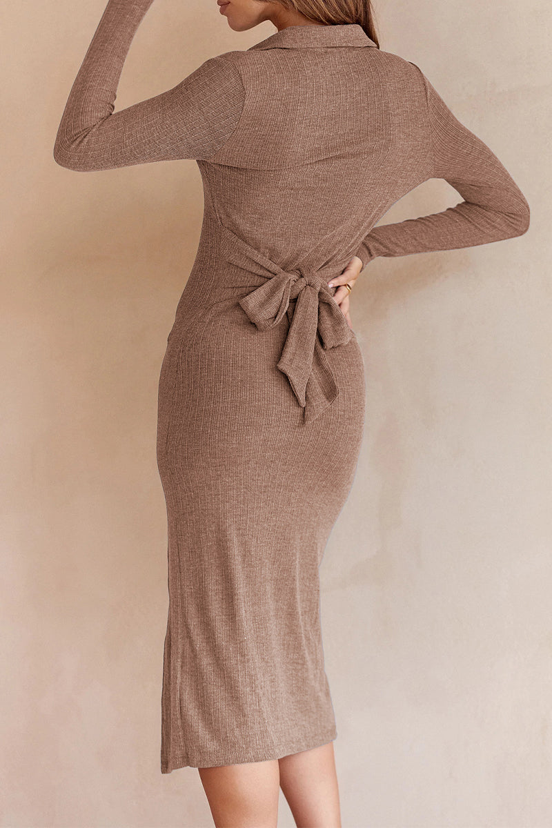 Celebrities Elegant Solid Turndown Collar One Step Skirt Dresses(10 Colors)