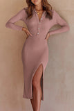 Celebrities Elegant Solid Turndown Collar One Step Skirt Dresses(10 Colors)