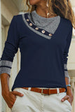 Casual Street Patchwork Contrast O Neck Tops(3 Colors)