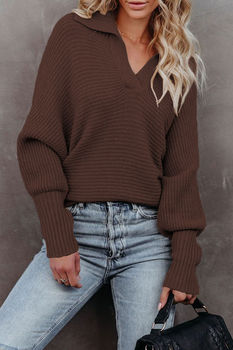 Elegant Solid Turndown Collar Sweaters(7 Colors)