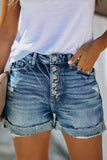Lässige, solide Patchwork-Jeansshorts mit mittlerer Taille und normaler Taille