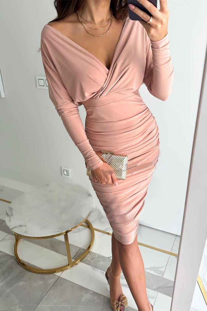 Sexy Solid Solid Color V Neck Wrapped Skirt Dresses