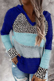 Wisherryy Fashion Hooded Leopard Stitched Knit Sweater(8 Colors)