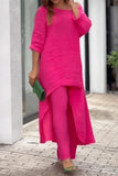 Casual Solid Asymmetrical O Neck Long Sleeve Two Pieces(7 Colors)