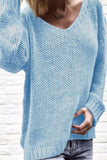 Suéteres casuais de cor sólida com decote em V (6 cores)