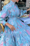 Casual Sweet Print Patchwork Half A Turtleneck A Line Dresses