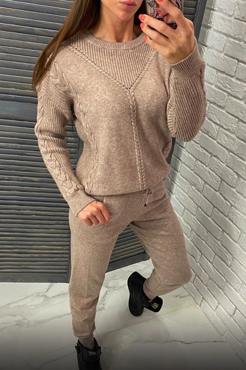 Casual Solid Solid Color O Neck Long Sleeve Two Pieces