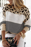 Casual Leopard Color Block Contrast O Neck Sweaters(5 Colors)