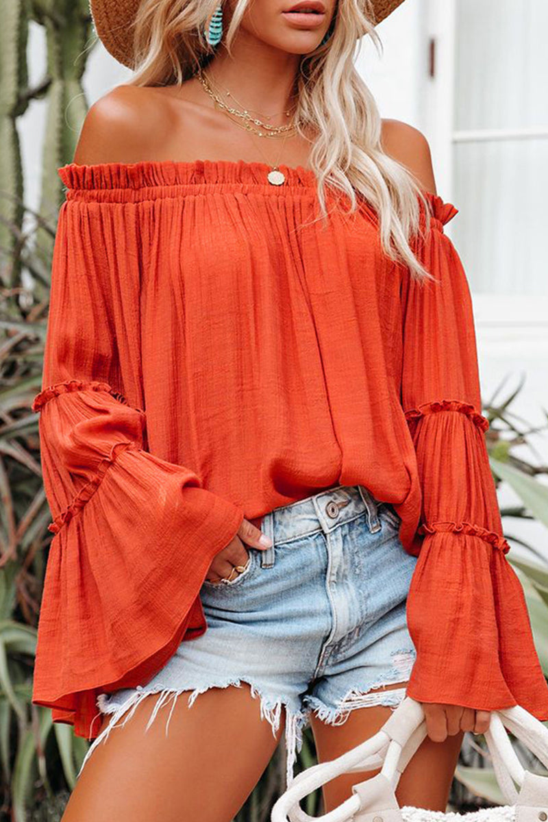 Street Solid Fold Off the Shoulder Tops(4 Colors)