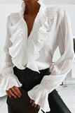 Blusas elegantes e elegantes com gola mandarim em patchwork sólido