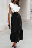 Sweet Elegant Solid Hollowed Out Contrast V Neck Asymmetrical Dresses