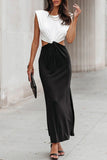 Sweet Elegant Solid Hollowed Out Contrast V Neck Asymmetrical Dresses