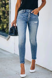 Einfarbige Street-Jeans aus Denim mit Knöpfen und Knöpfen
