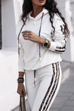Street Solid Patchwork Hooded Collar Long Sleeve Two Pieces