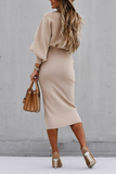 Elegant Solid Patchwork Fold O Neck Waist Skirt Dresses
