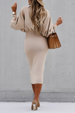 Elegante, solide Patchwork-Kleider mit Falten-O-Ausschnitt und Taillenrock