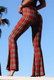 Street Sportswear Karierte Patchwork-Boot-Cut-Hose mit hoher Taille und geradem Volldruck