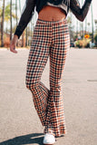 Calça esportiva de rua xadrez patchwork corte cintura alta reta com estampa completa