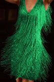 Moda elegante sólida borla patchwork com decote em V vestidos de noite (4 cores)
