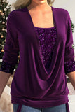 Casual Solid Sequins Patchwork Asymmetrical Collar Tops(8 Colors)