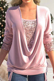 Casual Solid Sequins Patchwork Asymmetrical Collar Tops(8 Colors)