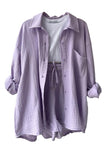 Casual Simplicity Solid Fold Turndown Collar Long Sleeve Two Pieces(6 Colors)