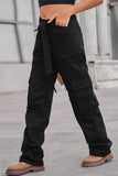 Calças de retalhos retas soltas com bolso de rua sólida (4 cores)