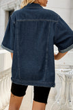 Jaqueta jeans solta com meia manga e bolso sólido de rua