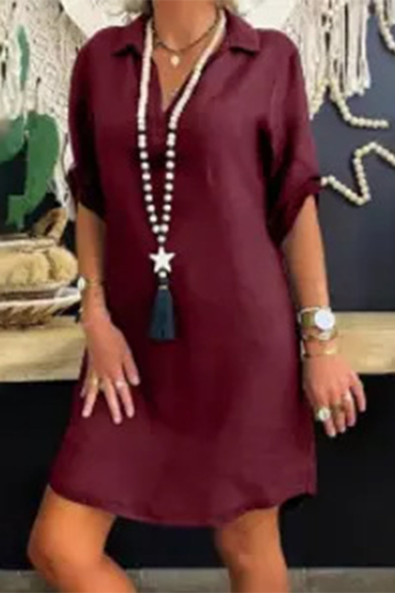Casual Simplicity Solid Solid Color Turndown Collar Irregular Dress Dresses(6 Colors)