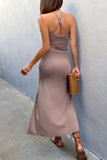 Elegant Solid Backless Solid Color Halter Wrapped Skirt Dresses