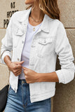 Street Elegant Solid Pocket Turndown Collar Long Sleeve Regular Denim Jacket(7 Colors)