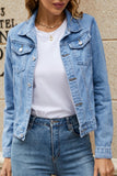 Jaqueta jeans regular de manga comprida com bolso sólido elegante de rua (7 cores)