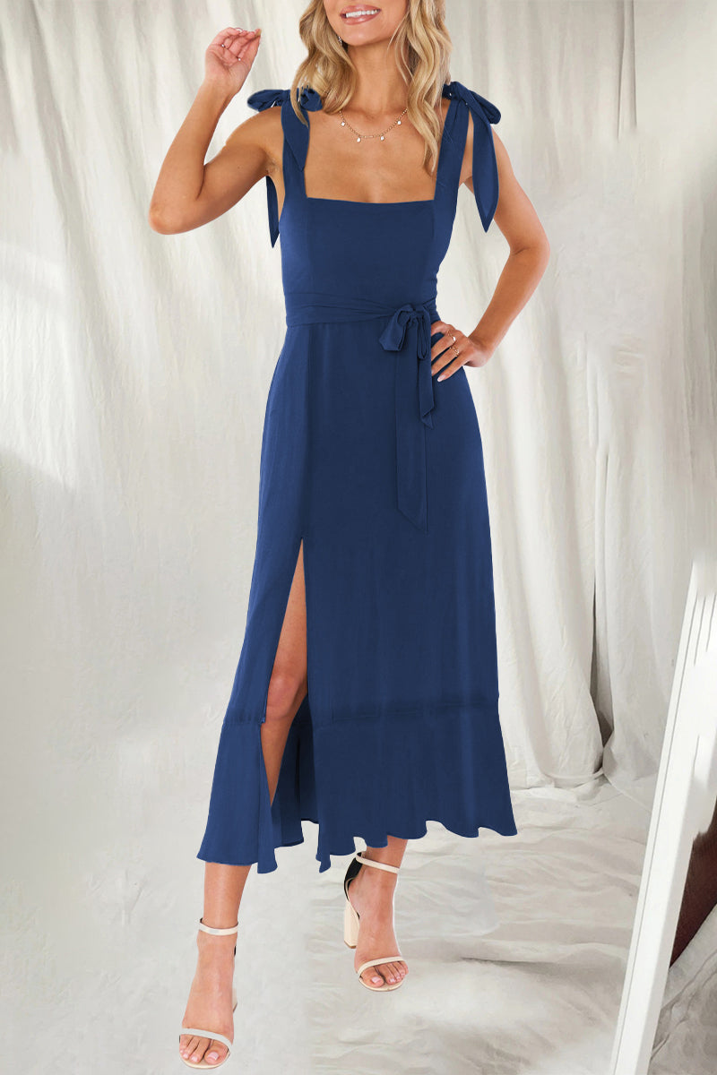 Elegant Simplicity Solid Slit Solid Color Square Collar A Line Dresses(10 Colors)